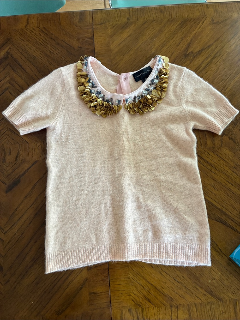 Anthropologie Embellished Collar Short-Sleeve Sweater Top